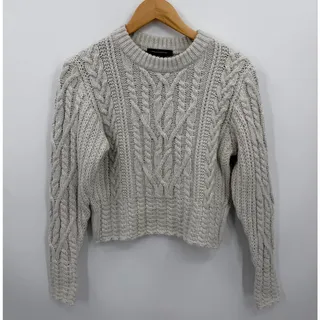 Photo of French Connection Joetta Cable Knit Cropped Sweater Gray Cotton Blend Size Small
