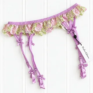 Photo of For Love & Lemons Garter Belt Womens Floral Embroidered Lace Purple NWOT Small