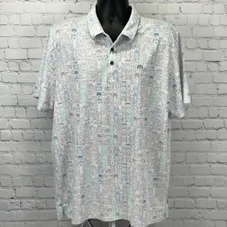 Photo of Travis Mathew Tiki Polo Shirt Mens XXL 2XL White Golfer Hawaiian Short Sleeve