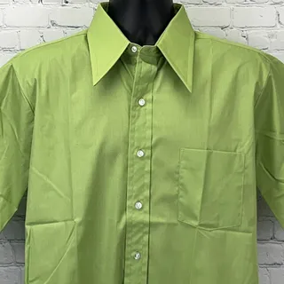 Photo of Vintage 70s Arrow Kent Collection Button Front Shirt L Large Green Big Collar