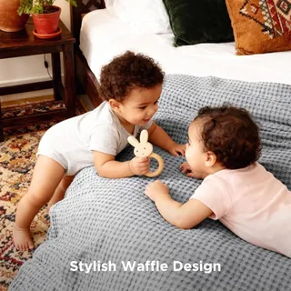 Photo of Bedsure Cooling Waffle Blanket for Hot Sleepers, Grey, Queen, 90"x90" 50% cotton