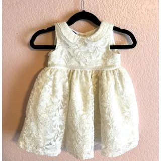 Photo of Blueberi Boulevard Ivory lace Sleeveless Dress Infant size 12mo Pearl collar EUC