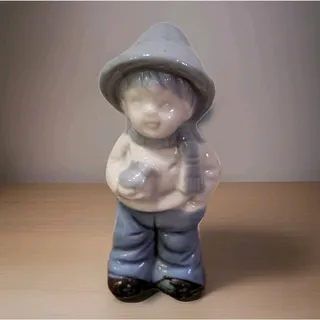 Photo of Dutch Vintage Farm Boy Holding Bird Porcelain Ceramic Mini Figurine Figure