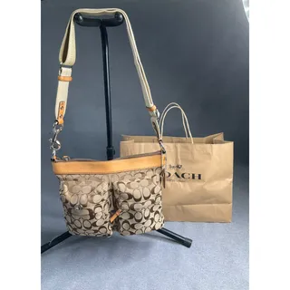 Photo of Vintage Canvas Coach 6448 Logo Pattern Shoulder Bag Beige