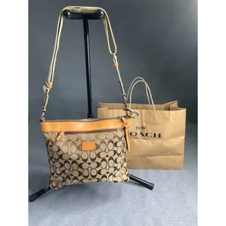 Photo of Vintage Canvas Coach 6448 Logo Pattern Shoulder Bag Beige