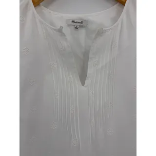 Photo of Madewell White Embroidered Pintuck Cotton Blouse Tie Sleeve Feminine Top Small