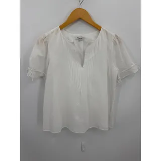 Photo of Madewell White Embroidered Pintuck Cotton Blouse Tie Sleeve Feminine Top Small
