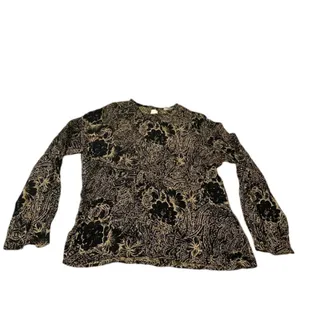 Photo of Vintage JH Collectibles Black Gold Floral Blouse Size 6 Rayon Long Sleeve
