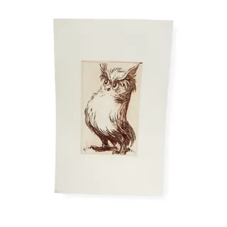 Photo of William A. Kolliker Original Etching Anthropomorphic Owl Intaglio Print Art 3x5