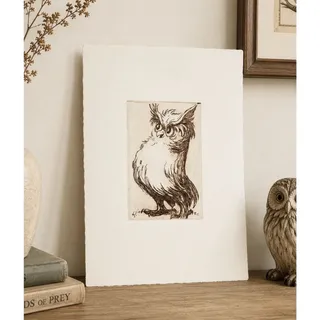 Photo of William A. Kolliker Original Etching Anthropomorphic Owl Intaglio Print Art 3x5