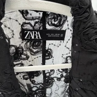 Photo of ZARA Sequin Semi Sheer Blazer Black L 12 14 8507/752 Viral TikTok Holiday EUC