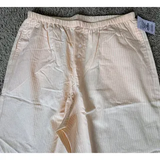 Photo of Auden Women's 100% Cotton Beige Striped Pajama Pants Elastic Waist XS Long