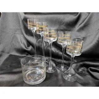 Photo of Mikasa Crystal Tealight Candle Holders Graduating Height Set 6 Gold Accents