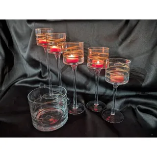 Photo of Mikasa Crystal Tealight Candle Holders Graduating Height Set 6 Gold Accents
