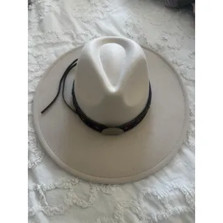 Photo of Great Ivory Hat with Removal Turquoise Accent Band. Versatile Hat. One Size