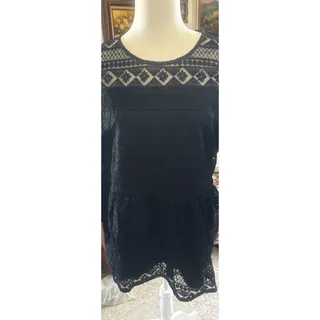 Photo of Black Laser Cut Lace Top W/Large Ruffle Hem. Great For Formal Or With Jeans.