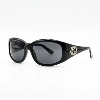 Photo of Gucci Black Wraparound Sunglasses Crystal Interlocking GG Logo with Case