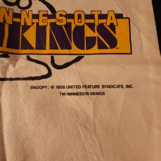 Photo of Vintage Snoopy Peanuts Minnesota Vikings Large Cotton Laundry Pull String Bag