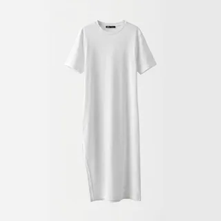 Photo of The AKIRA Label White Ruched Side Drawstring T-Shirt Midi Dress Size M