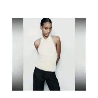 Photo of Zara White Fuzzy Halter Sweater Top Pullover Medium