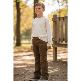 Photo of Boys Brown Corduroy Pants Size 8 Adjustable Waist Straight Leg Casual School Pants
