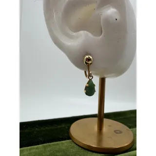 Photo of vintage gold-filled screw-back dangle earrings jade stones signed Emmons