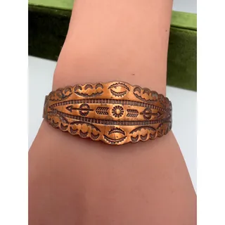Photo of Vintage Copper Women's Cuff Bracelet Native American Etched Stamped