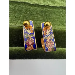 Photo of Rare blue cloisonné earring jackets with sterling studs