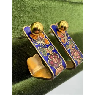 Photo of Rare blue cloisonné earring jackets with sterling studs