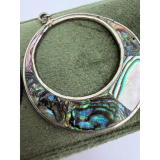 Photo of Vintage Abalone Hoop Earrings, Handcrafted Shell Inlay, Ocean Inspired Jewellery
