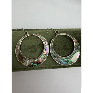 Photo of Vintage Abalone Hoop Earrings, Handcrafted Shell Inlay, Ocean Inspired Jewellery