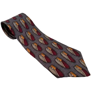 Photo of Vintage 90s Oscar de la Renta Gray Burgundy Orange Ovals 100% Silk Tie Necktie