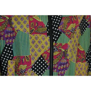 Photo of Vintage 80s Carol Horn Silk Bomber Jacket Large Colorful Patchwork Art Festival