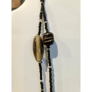 Photo of Vintage Black & Bronze Colors Beaded Necklace Larger Glass Accent Beads