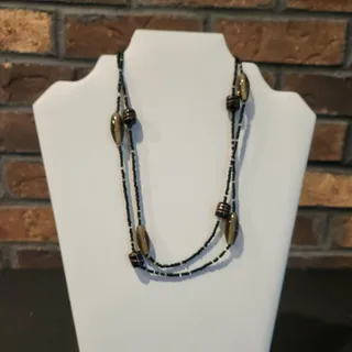 Photo of Vintage Black & Bronze Colors Beaded Necklace Larger Glass Accent Beads