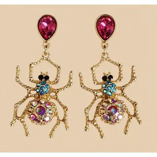 Photo of Blingy Rhinestone Spider Drop Stud Earrings Multicolor Stones Whimsey Goth