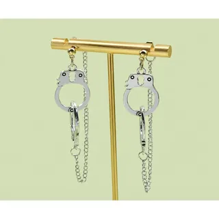 Photo of Handcuff Stud Earrings Silver Tone Metal Goth Boho
