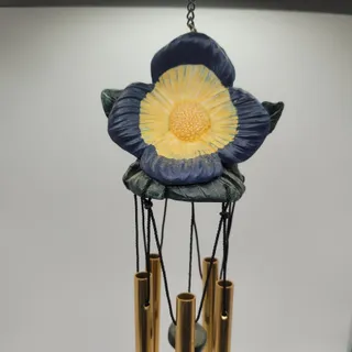 Photo of Garden wind chime Blue Yellow painted ceramic flower top and bottom