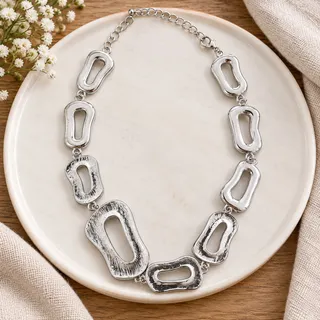 Photo of Chunky Silver Tone Statement Necklace Geometric Open Link Modern Jewelry