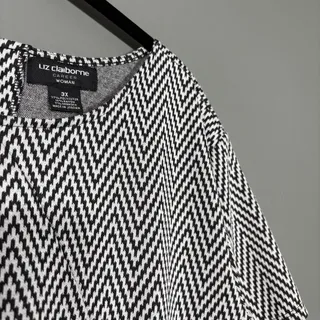 Photo of Liz Claiborne Career Black & White Tweed Top Accent Pleating Womens Plus Size 3X