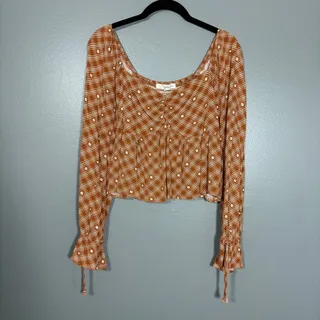 Photo of Rewind Brown Boho Hippie Cottage Smocked Top - Women's Size XL - Sweetheart Neck