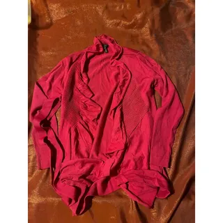Photo of Escada Cardigan Womens XS Ruffle Open Front Knit Sweater Pink Made in Italy