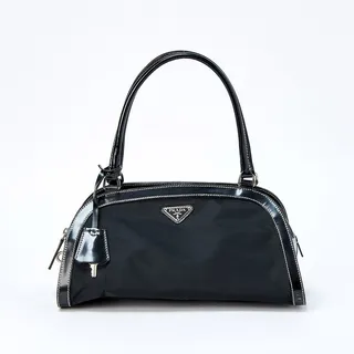 Photo of Prada Tessuto Triangle Shoulder Bag Black Silver