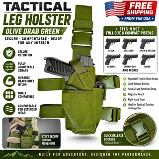 Photo of Tactical Drop Leg Holster Olive Drab Green Adjustable Thigh Pistol Gun Holster