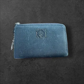 Photo of Loewe Anagram Grained Leather Navy Zipped Coin Wallet Authentic and Vintage