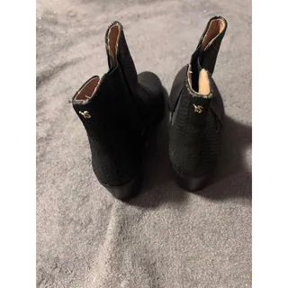 Photo of Yosi Samra Booties Womens Black Snake Print Ankle Chelsea Low Heel Elastic