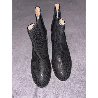 Photo of Yosi Samra Booties Womens Black Snake Print Ankle Chelsea Low Heel Elastic