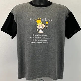 Photo of Vintage Y2Ks King of Lovers Ringer T Shirt M Medium Gray Bubblegum Carlton Cards