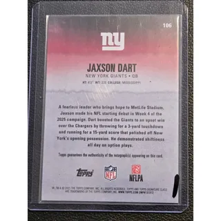 Photo of 2025 Topps Signature Class #106 Jaxson Dart Autographs Silver #/275