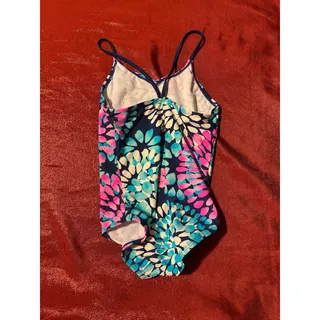 Photo of Kanu One Piece Swimsuit Girls 12 Navy Pink Teal Floral Spaghetti Straps Lined